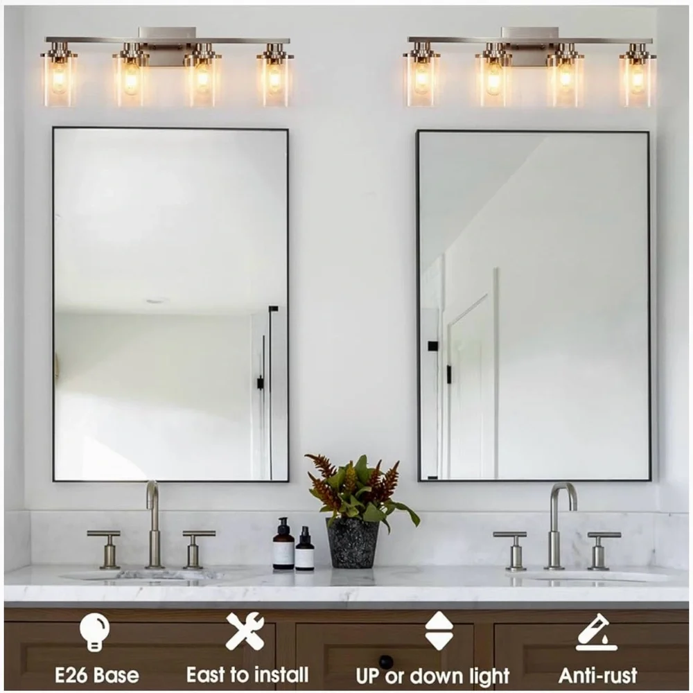 STAMBORD Bathroom Brushed Nickel Vanity 4-Light Fixture with Clear Glass Shades
